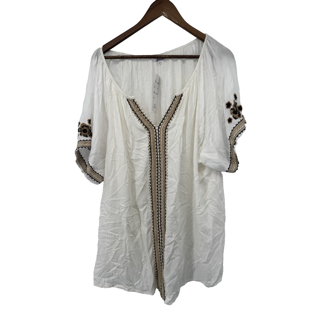 Chic Connection Boho Embroidered‎ Blouse Boho Beachy Cottagecore 3X NWT resort